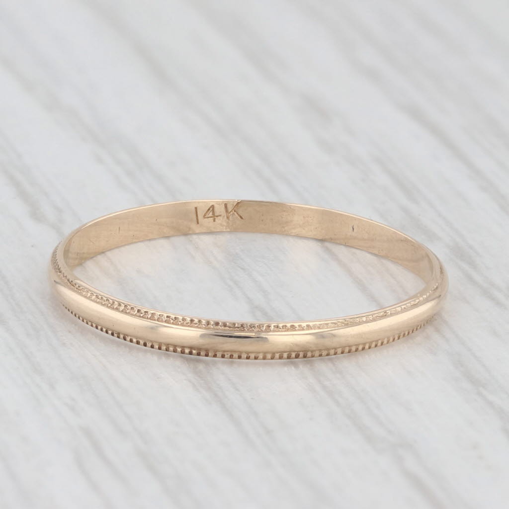 Light Gray Bead Edged Wedding Band 14k Yellow Gold Stackable Ring Size 8