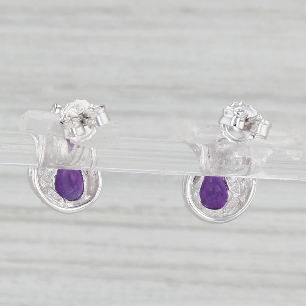 Light Gray 1.40ctw Amethyst White Topaz Teardrop Stud Earrings 10k White Gold