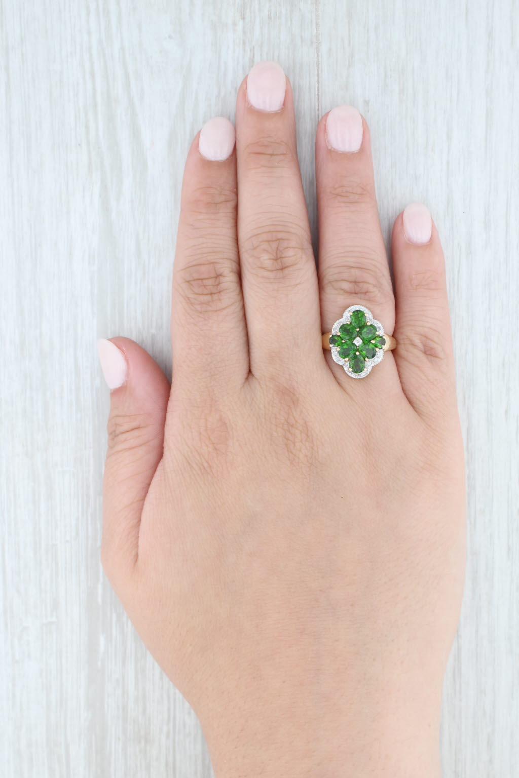 Light Gray Chrome Diopside Cluster Diamond Halo Ring 14k Yellow Gold Size 6 As Is