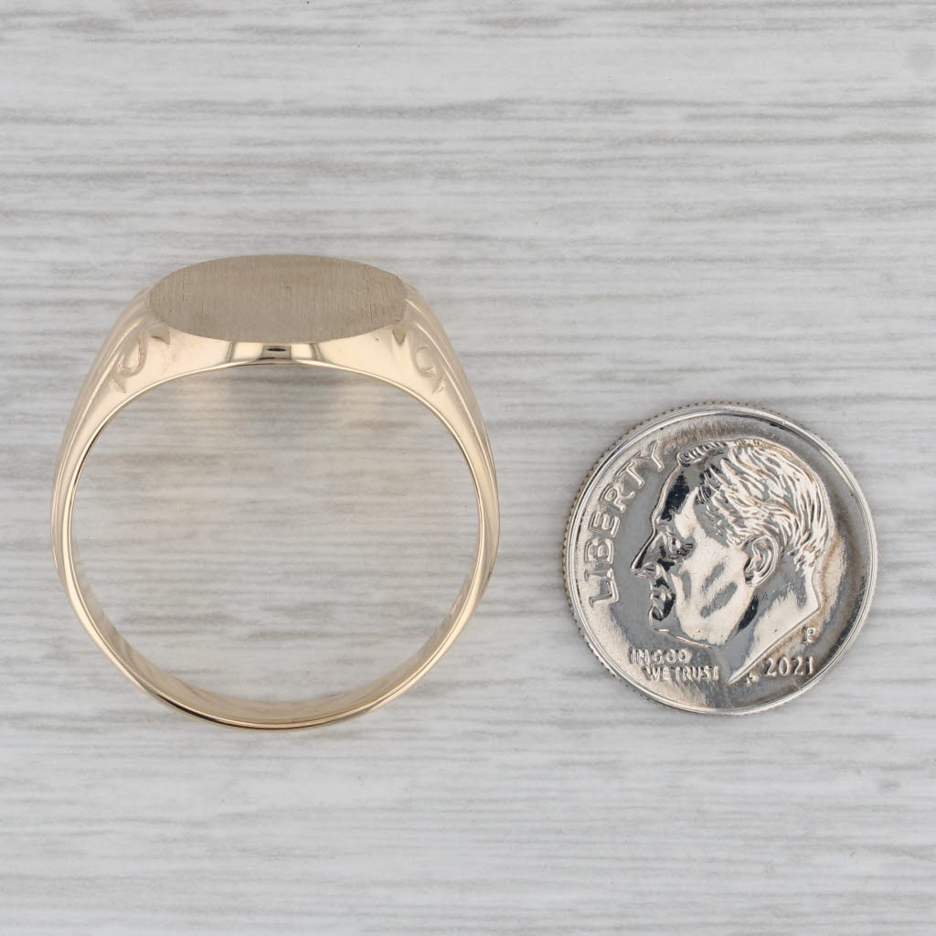 Gray Engravable Signet Ring 14k Yellow Gold Size 13.5 Men's Vintage