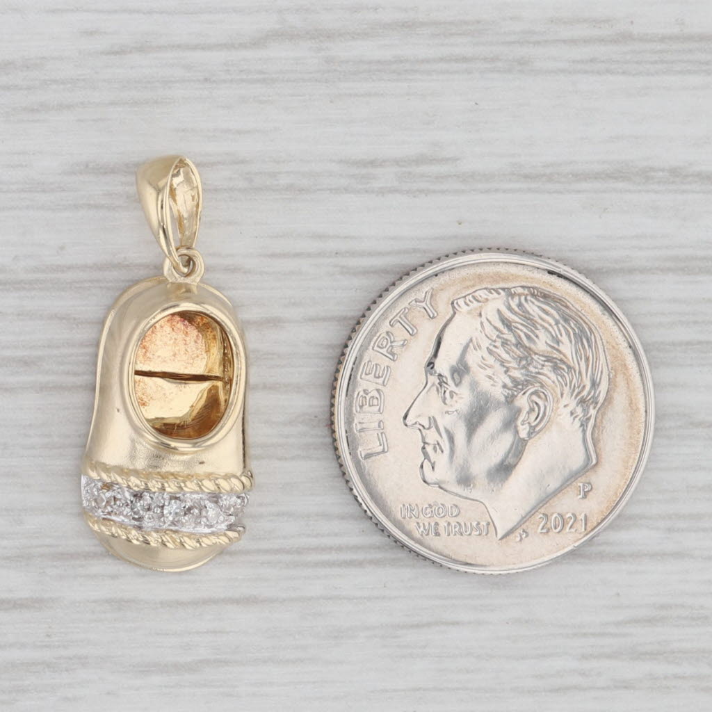 Light Gray Diamond Accented Baby Shoe Booty Pendant 14k Yellow Gold Charm