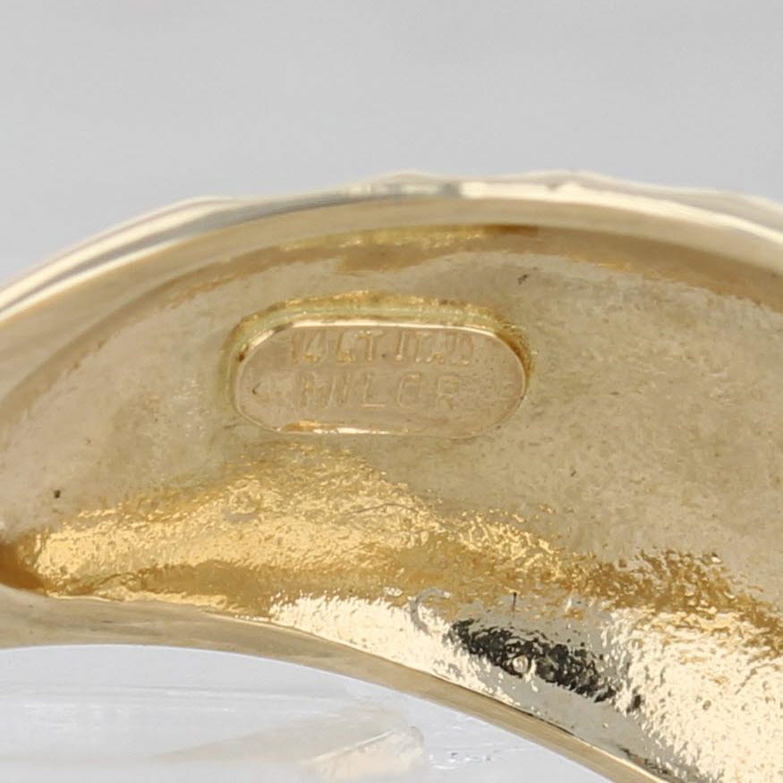Dark Khaki Domed Hammered Ring 14k Yellow Gold Size 9.25