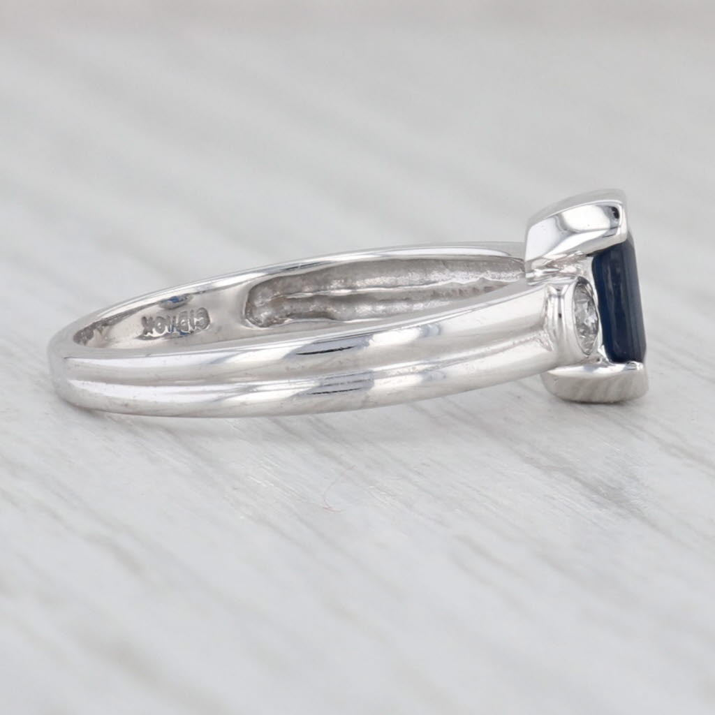 Light Gray 0.97ctw Blue Sapphire Diamond Ring 10k White Gold Size 6.75 Engagement