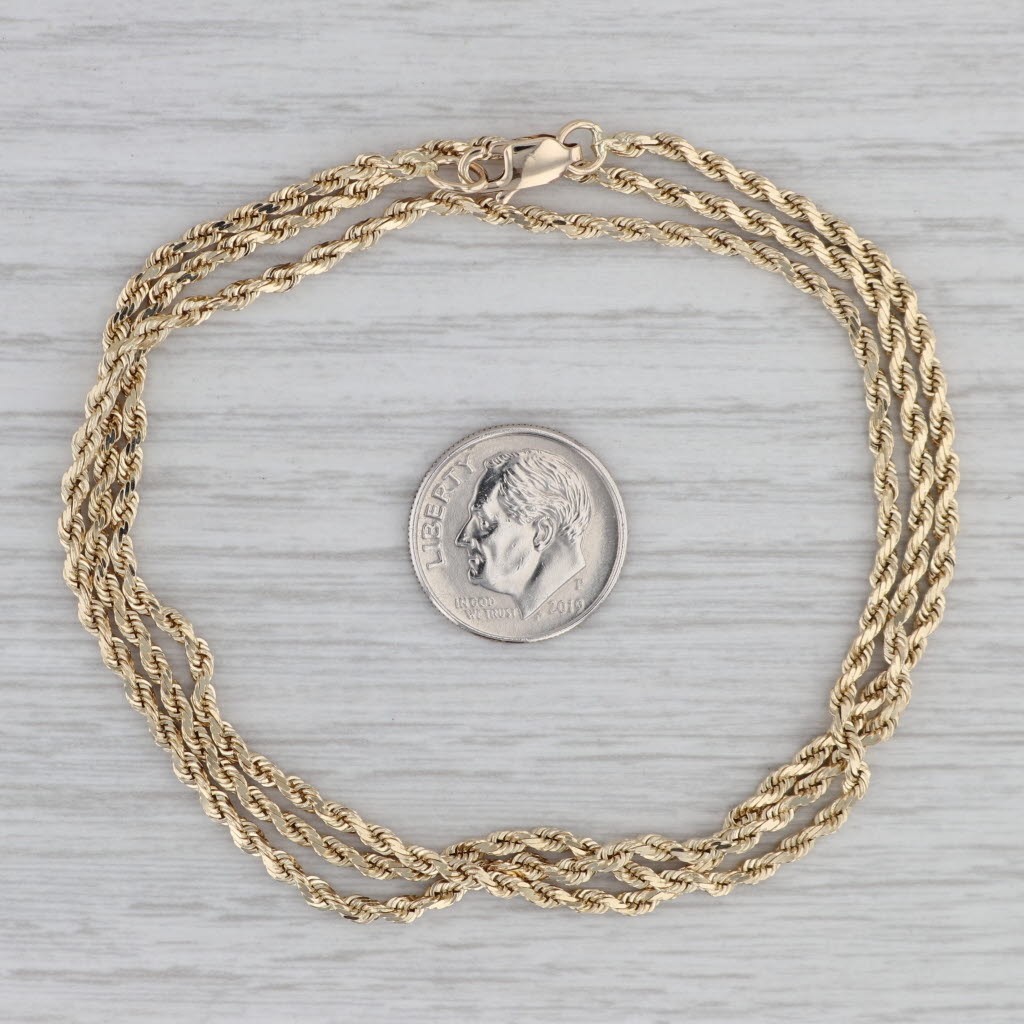 Gray 24.25" Rope Chain Necklace 14k Yellow Gold 1.8mm Lobster Clasp
