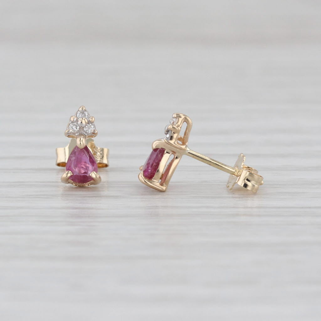 0.38ctw Pear Ruby Diamond Stud Earrings 14k Yellow Gold Teardrop Studs
