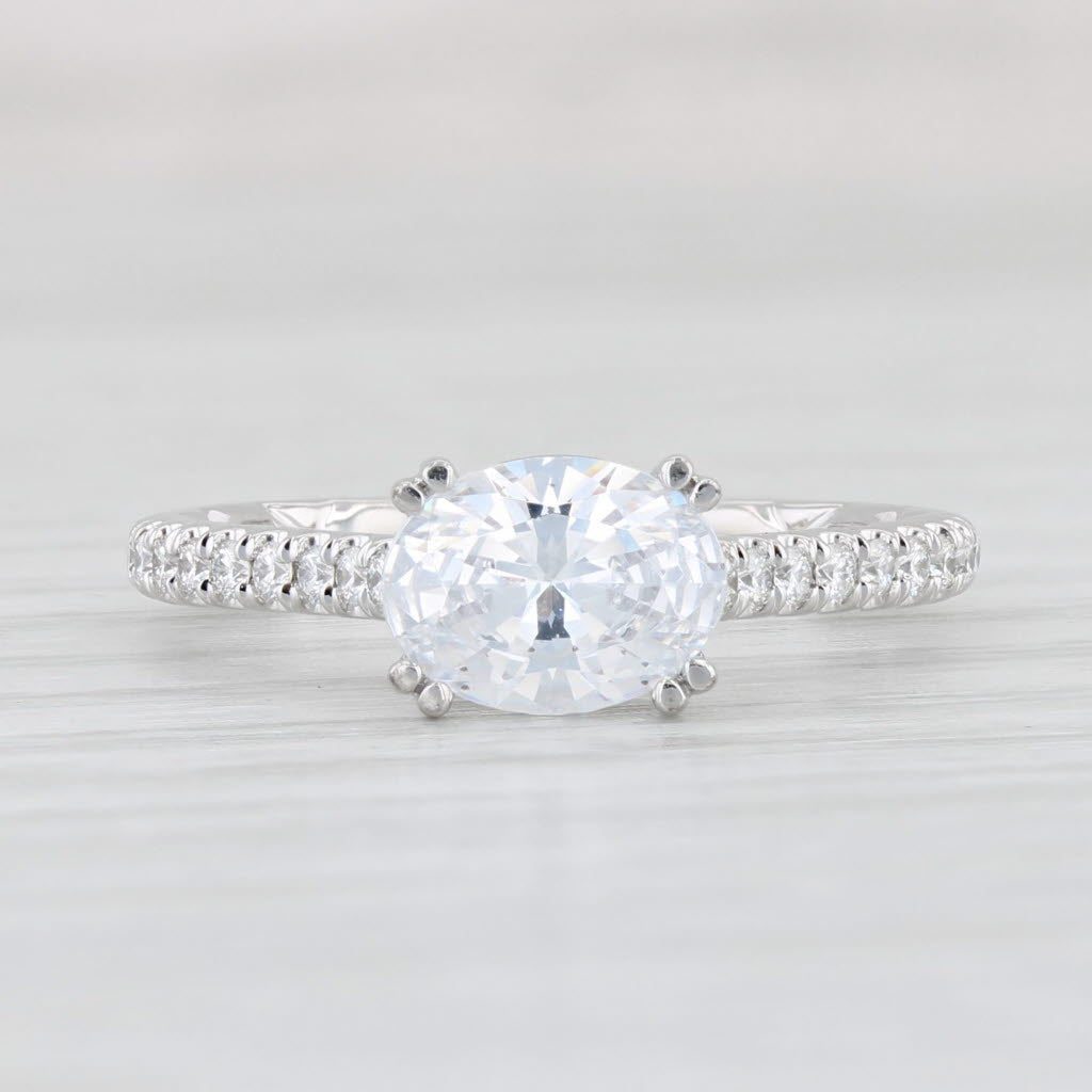 New A Jaffe Oval Diamond Semi Mount Engagement Ring 14k White Gold Size 6