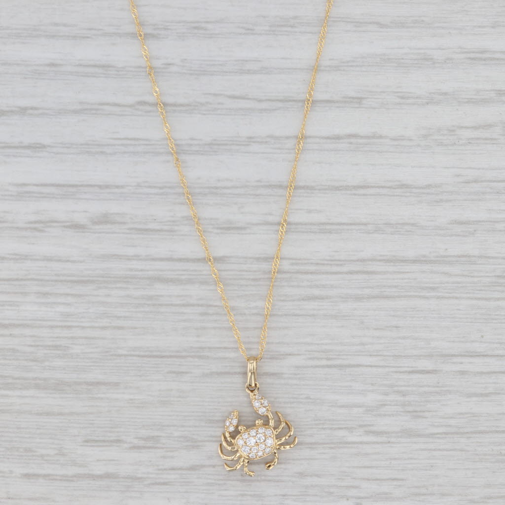Gray New 0.12ctw Diamond Crab Pendant Necklace 14k Yellow Gold 18"