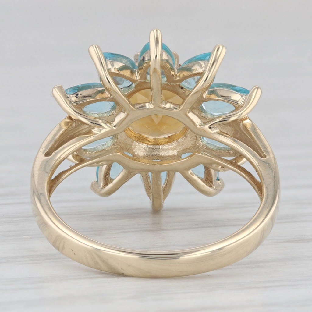 Light Gray 3.46ctw Blue Apatite Orange Citrine Flower Ring 10k Yellow Gold Size 7 Cocktail