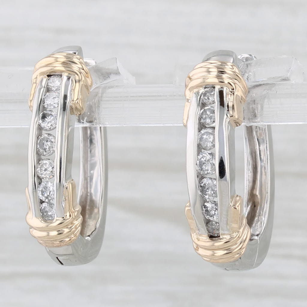 Light Gray 0.40ctw Diamond Hoop Earrings 10k White Yellow Gold Hinged Oval Hoops