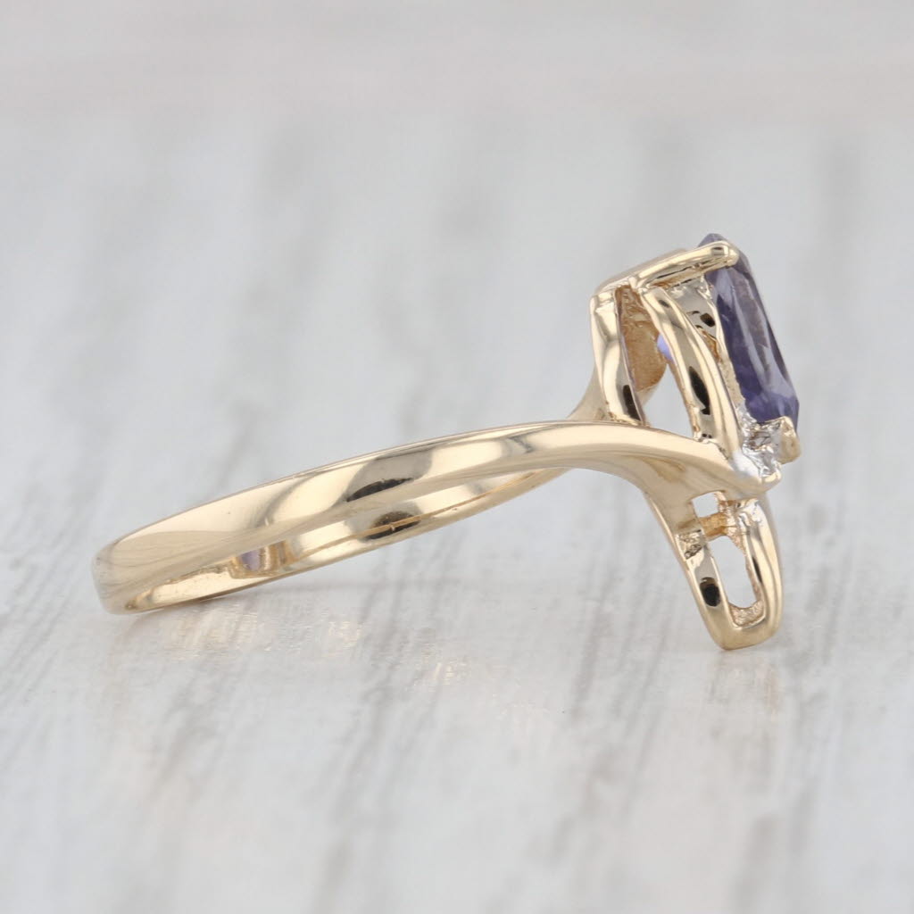 0.58ct Pear Iolite Teardrop Ring 10k Yellow Gold Size 6 Diamond Accent