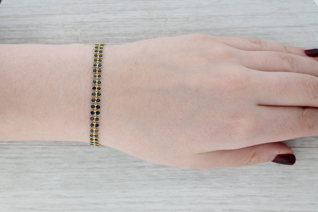 Gray 5ctw Blue Sapphire Tennis Bracelet 18k Yellow Gold 7.25" 5.5mm