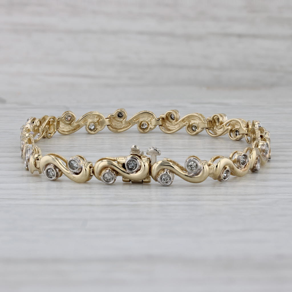 Gray 0.75ctw Diamond Swirl Bracelet 14k Yellow Gold 6.75" 5.4mm