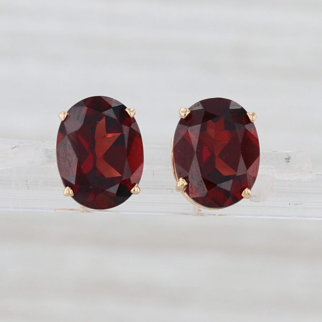 4.05ctw Garnet Stud Earrings 14k Yellow Gold Oval Solitaire Studs