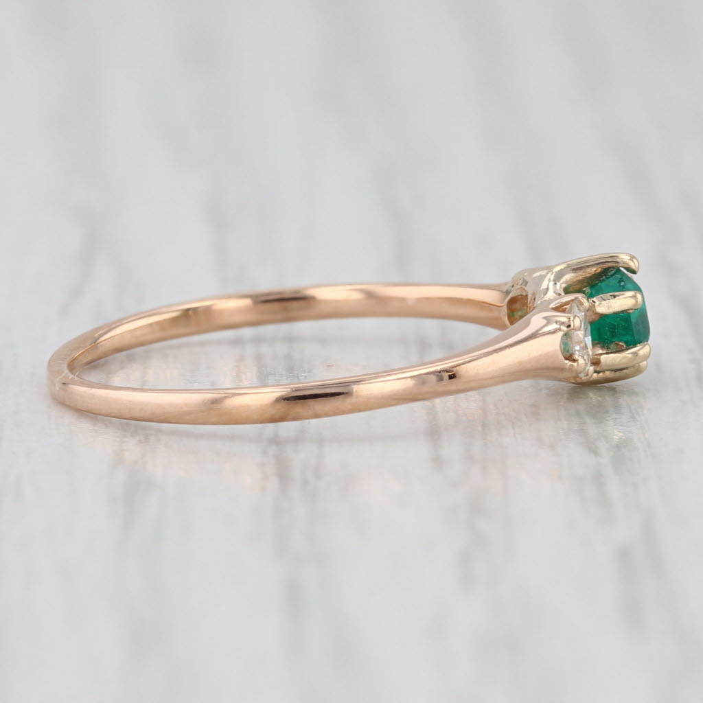 0.43ctw Emerald Diamond Ring 14k Yellow Gold Size 8 small 3-Stone