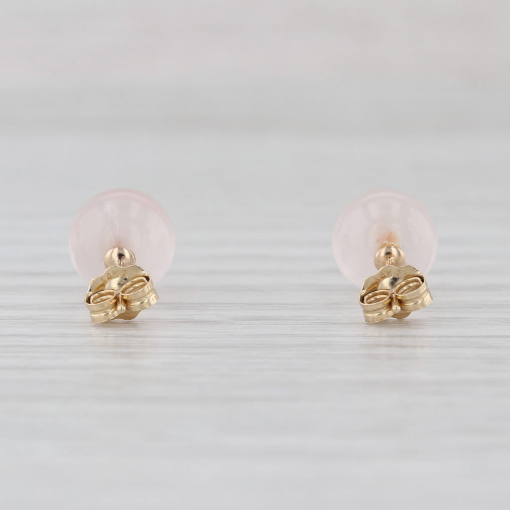 Rose Quartz Bead Stud Earrings 14k Yellow Gold 7.8mm Solitaire Studs