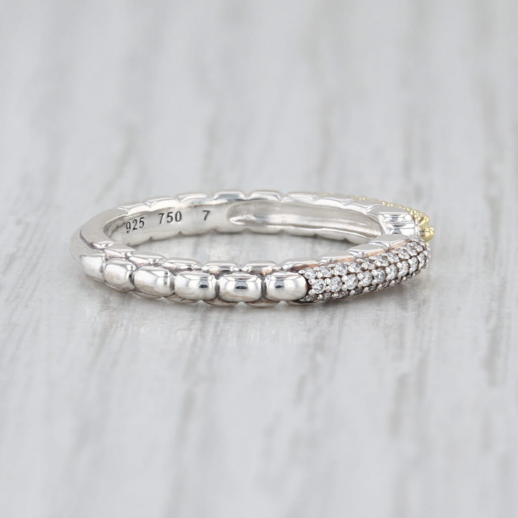 New Lagos Caviar Lux 2-Toned Diamond Open Stacking Ring Sterling Silver 18k Gold