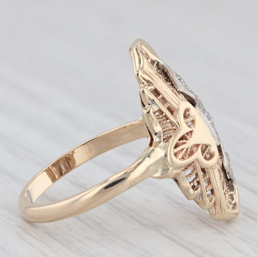 Light Gray Vintage Diamond Filigree Ring 10k Gold Size 7.25 Art Deco