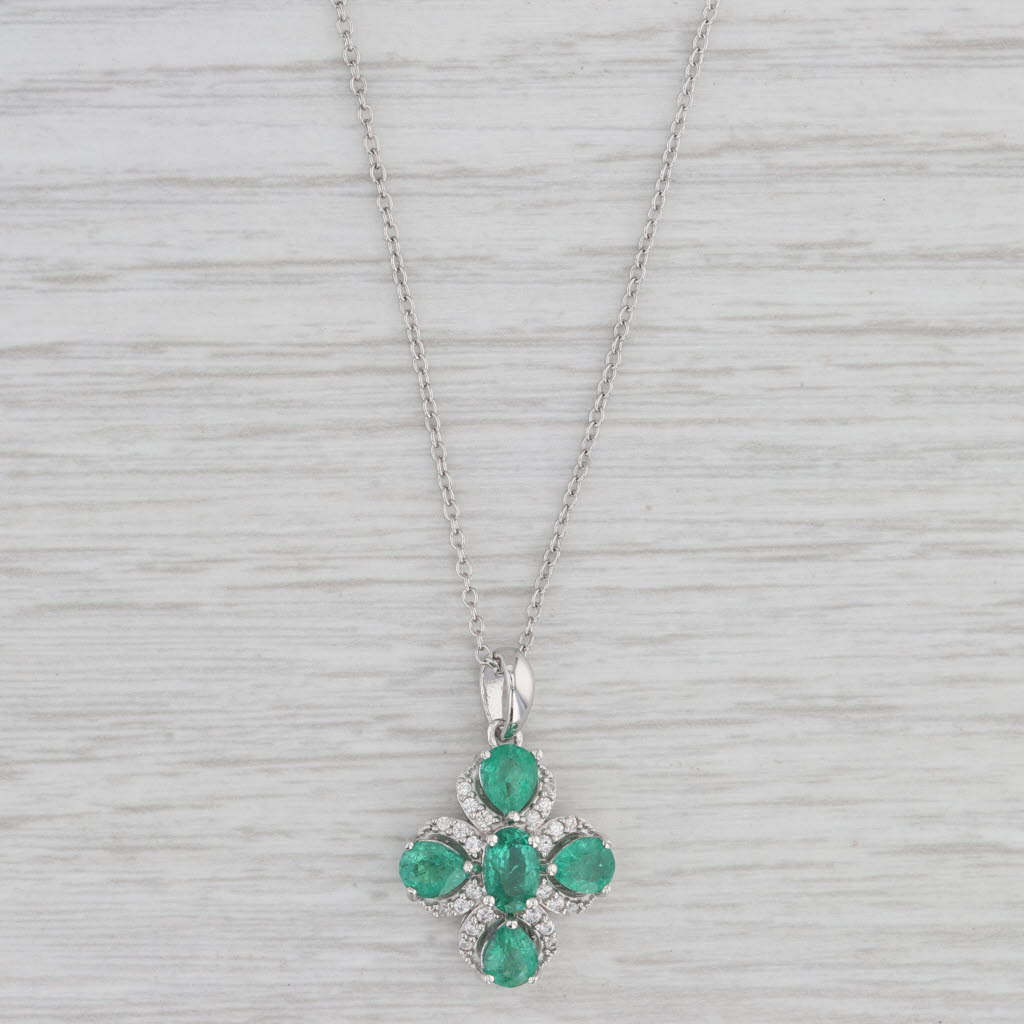 Light Gray 2.08ctw Emerald Zircon Flower Pendant Necklace Sterling Silver 19.5" Cable Chain
