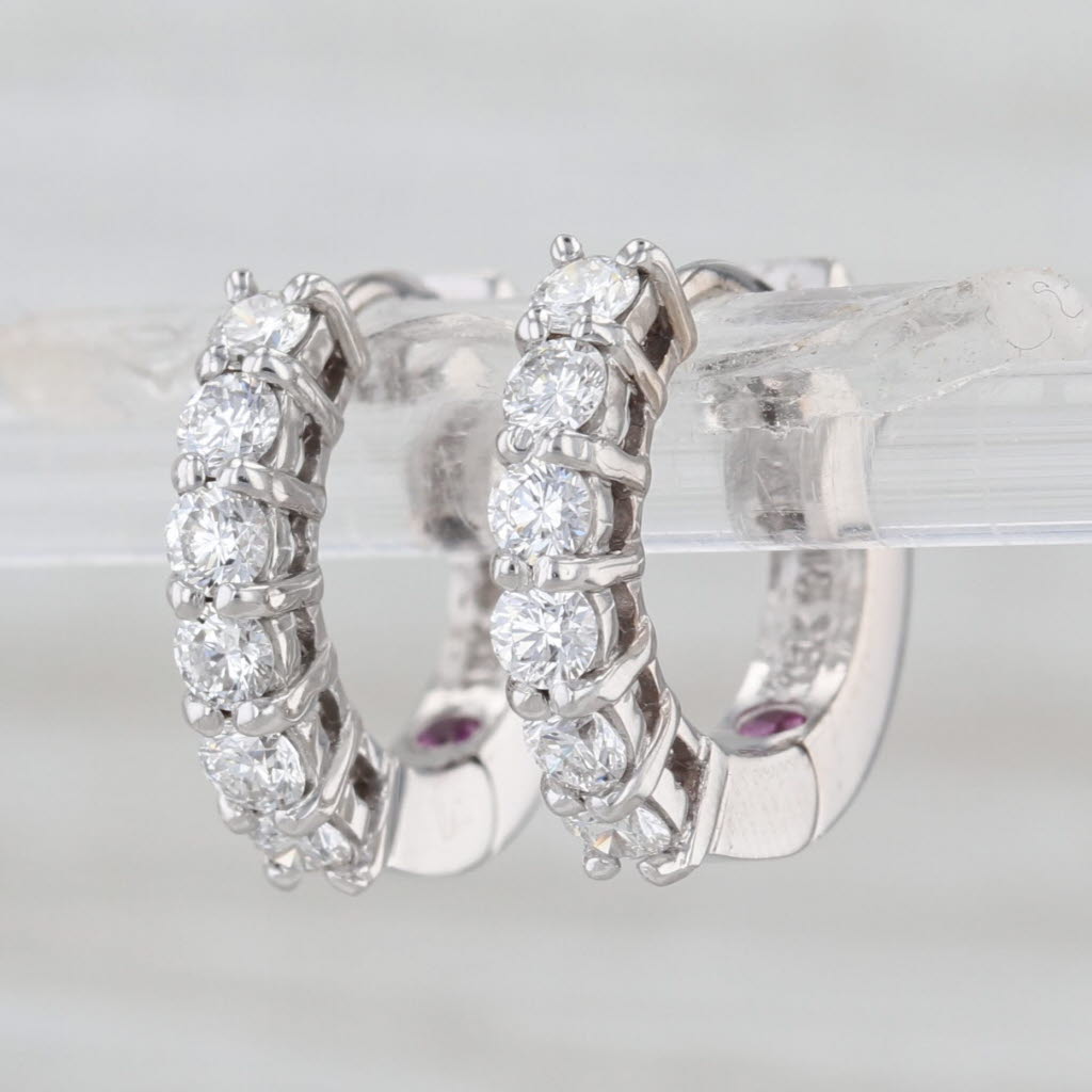 Roberto Coin 0.70ctw Diamond Hoop Huggie Earrings 18k White Gold Round Hoops