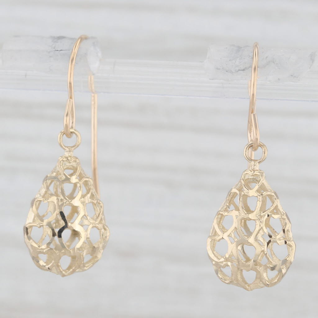 Light Gray Openwork Teardrop Dangle Earrings 10k Yellow Gold Hook Posts