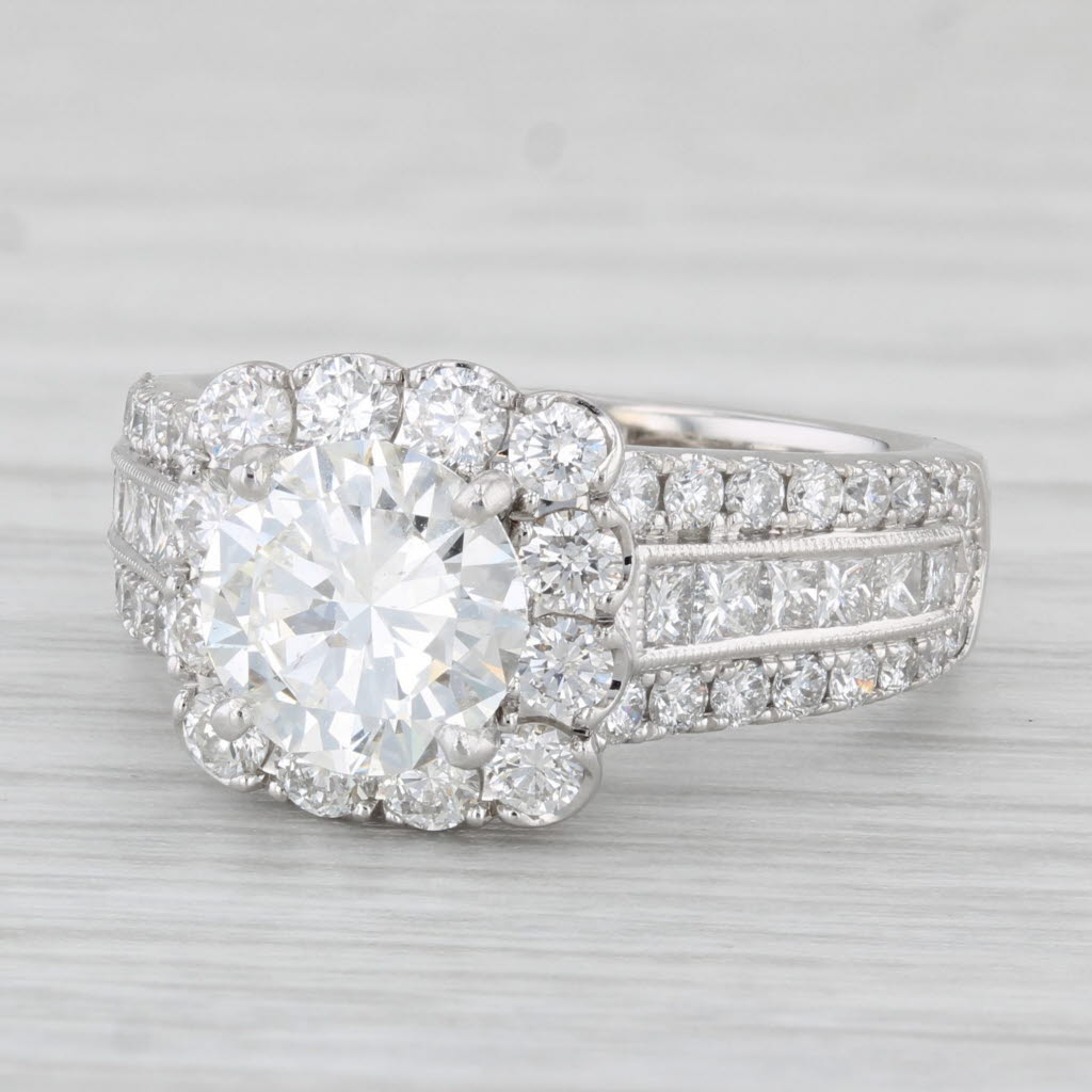 Light Gray Neil Lane 3.14ctw Round Diamond Halo Engagement Ring 14k White Gold Size 6.5 GIA