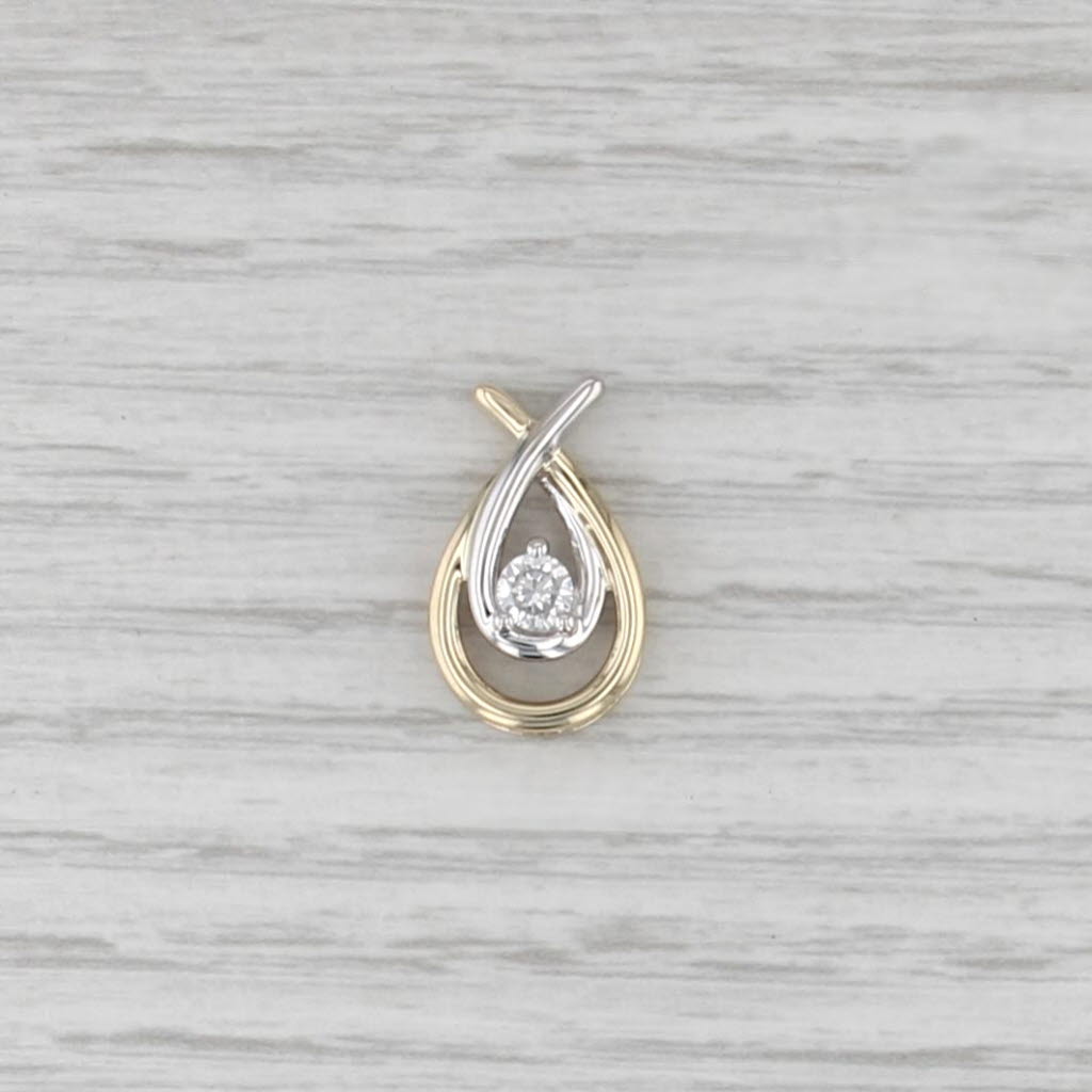 0.20ct Diamond Solitiare Teardrop Pendant 10k Yellow White Gold Drop