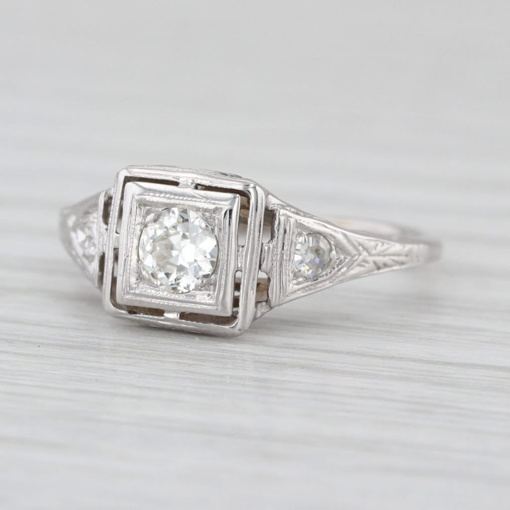 Art Deco 0.31ctw Diamond Engagement Ring 14k White Gold Size 5.5 Old European