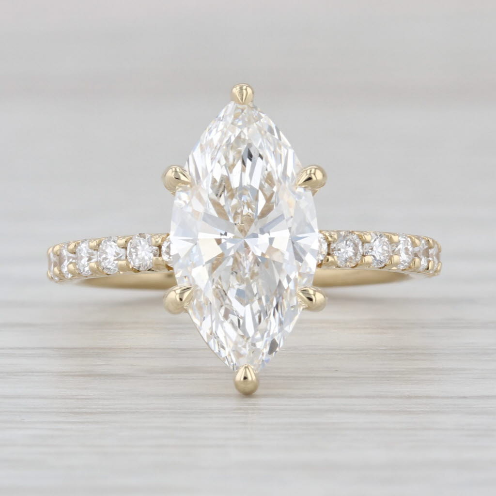 New IGI 3.53ctw Lab Grown Diamond Marquise Engagement Ring 14k Gold Size 6