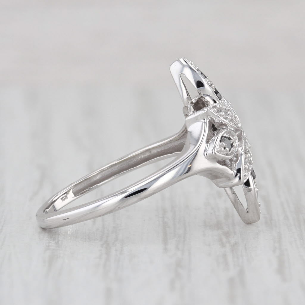 0.20ctw Black White Diamond Flower Ring 10k White Gold Size 8.25