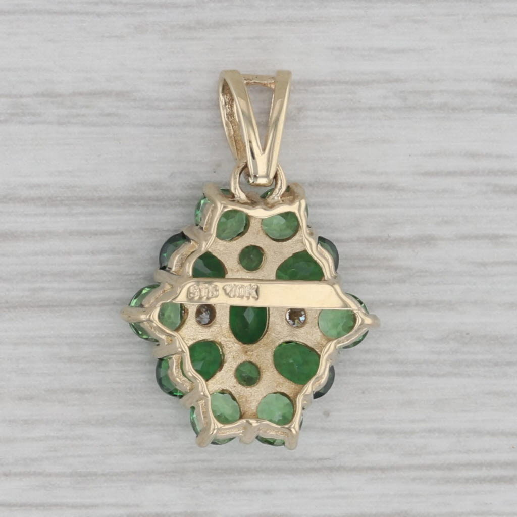 Gray 2ctw Tsavorite Green Garnet Diamond Cluster Pendant 10k Yellow Gold