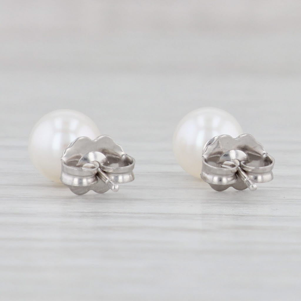 Light Gray New Cultured Pearl Stud Earrings 14k White Gold 6.5mm Round Bead Solitaires