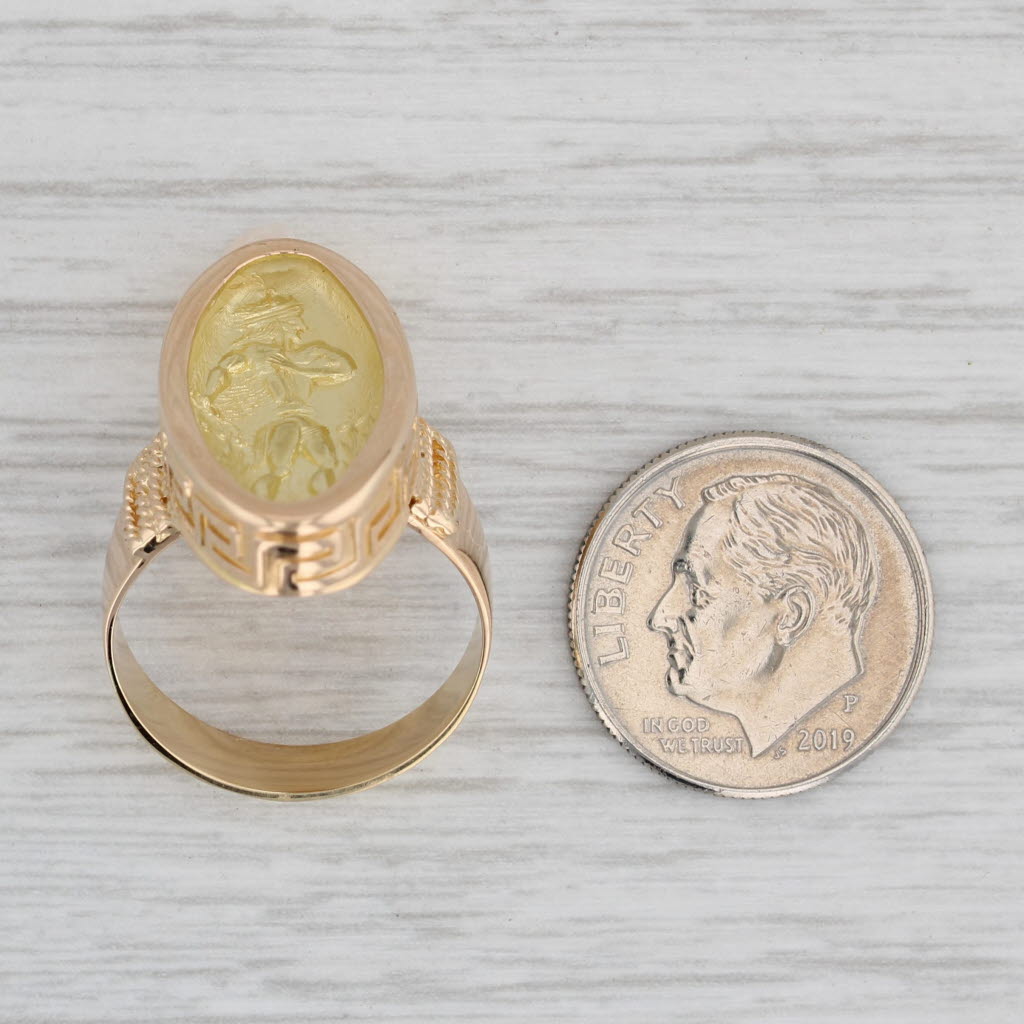 Gray Greek Figural Signet Ring 18k Yellow Gold Size 7 Statement