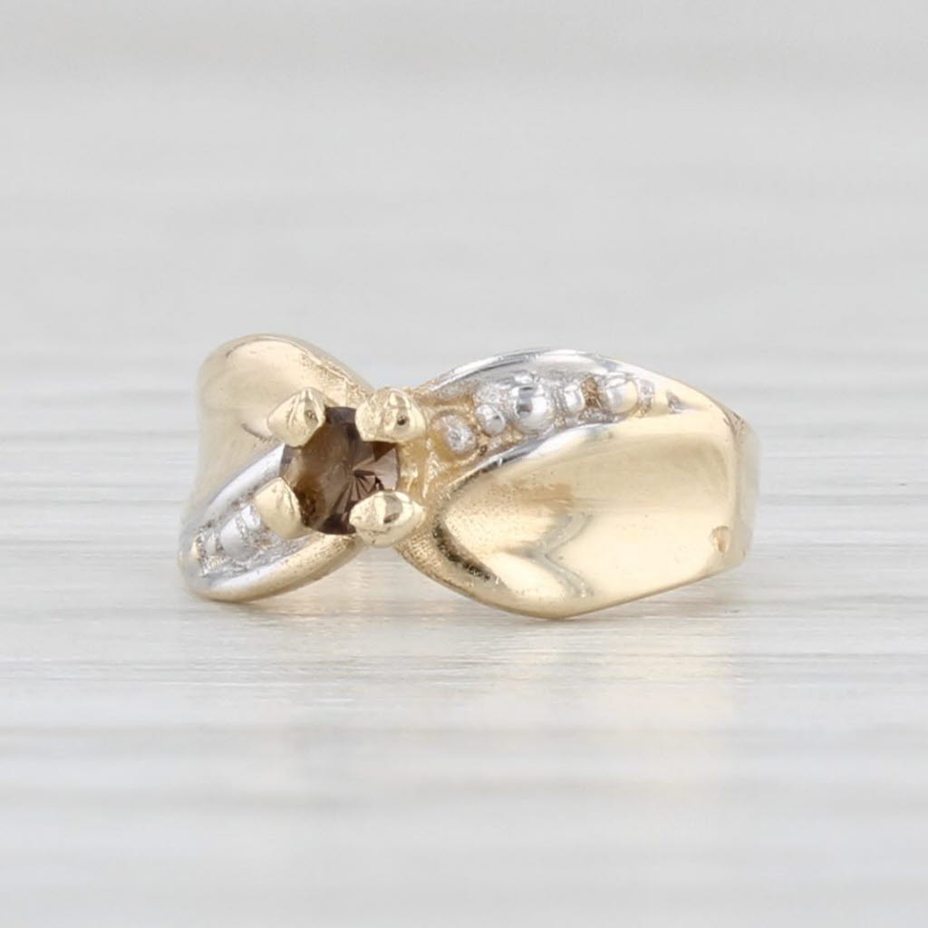 Light Gray Smoky Quartz Solitaire Ring Charm 10k Yellow Gold Small Pendant