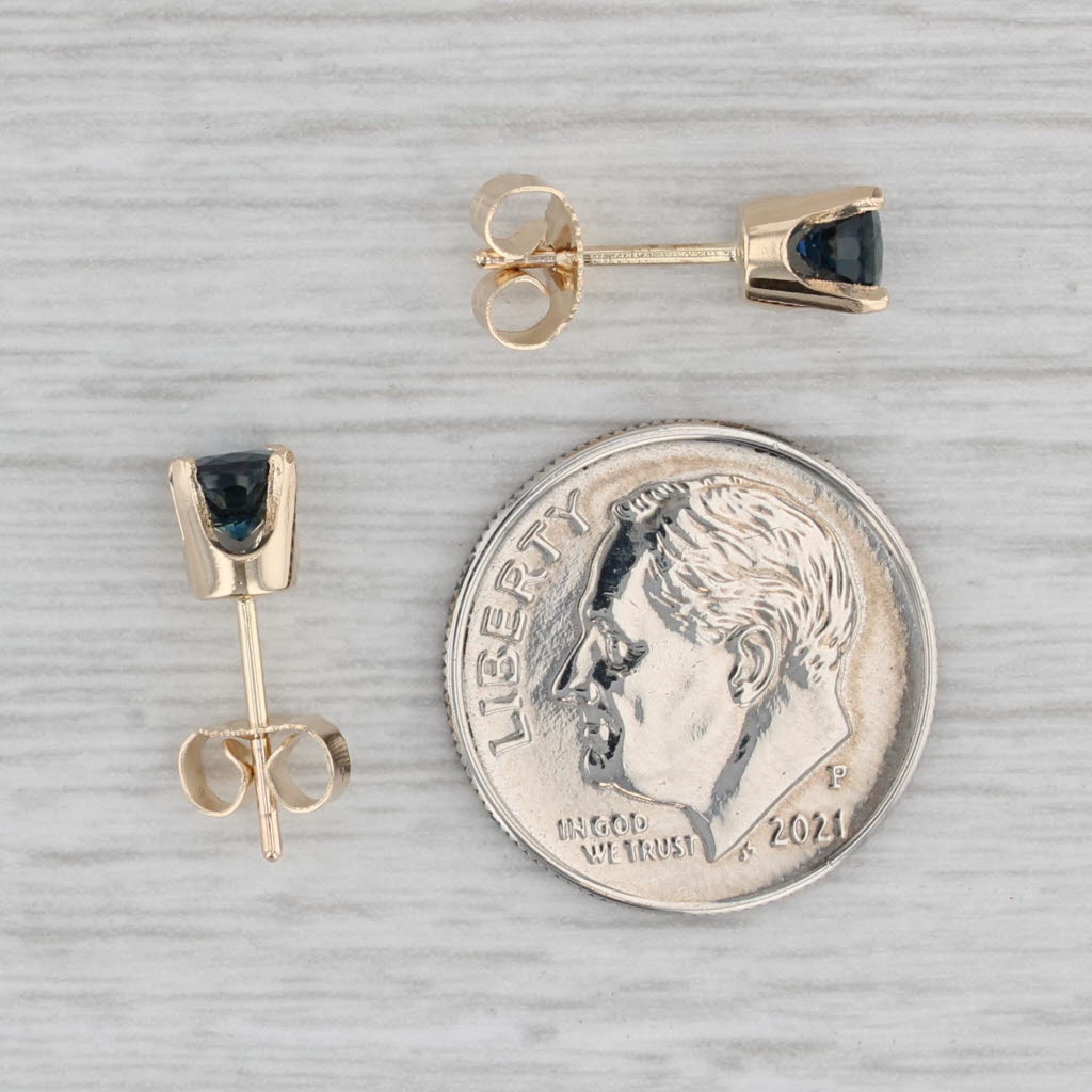 Gray 0.98ctw Blue Sapphire Stud Earrings 14k Yellow Gold Round Solitaire Studs