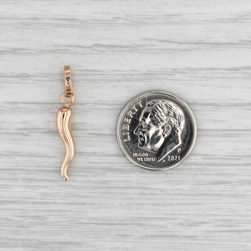 Italian Horn Charm Pendant 18k Rose Gold Small Drop Good Luck Talisman