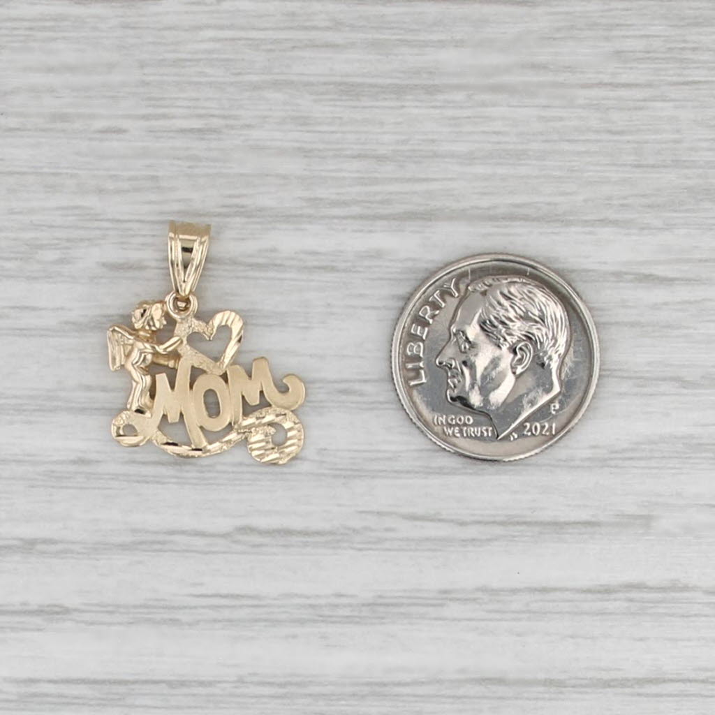 Mom Heart Guardian Angel Pendant 14k Yellow Gold Gift for Mother
