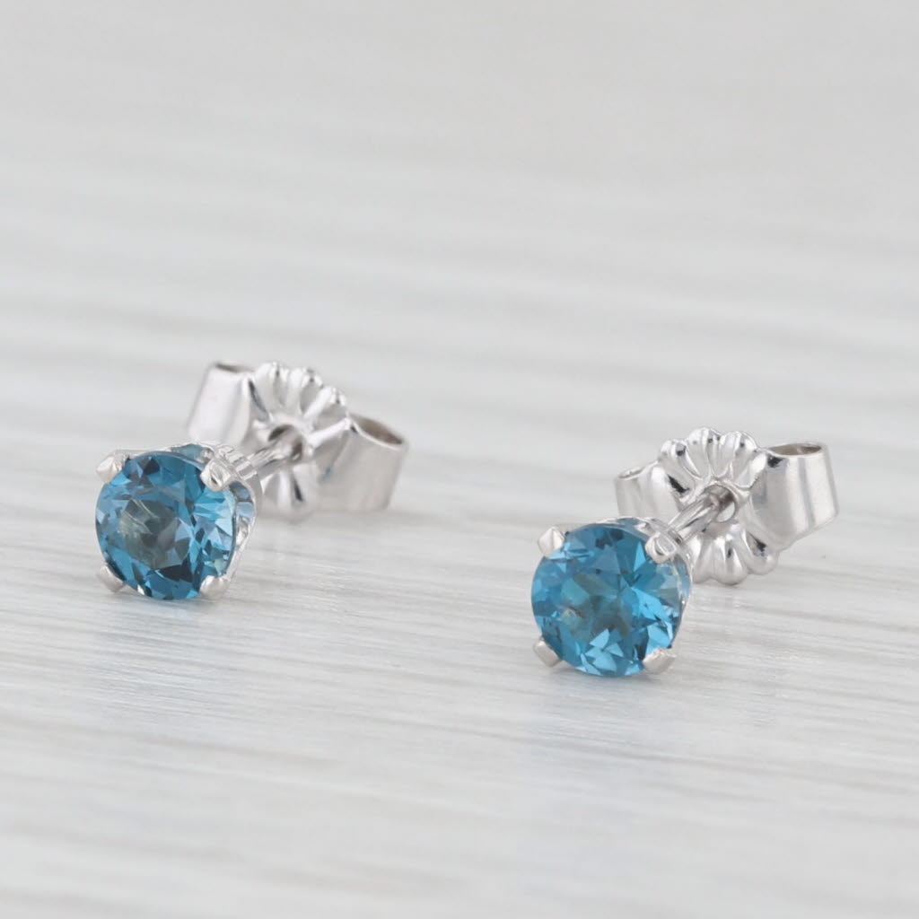 Light Gray 0.66ctw Round London Blue Solitaire Stud Earrings 14k White Gold