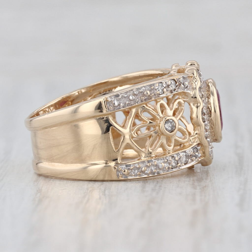 1.12ctw Ruby Diamond Halo Ring 14k Yellow Gold Size 7.25-7.5 Flower Accents