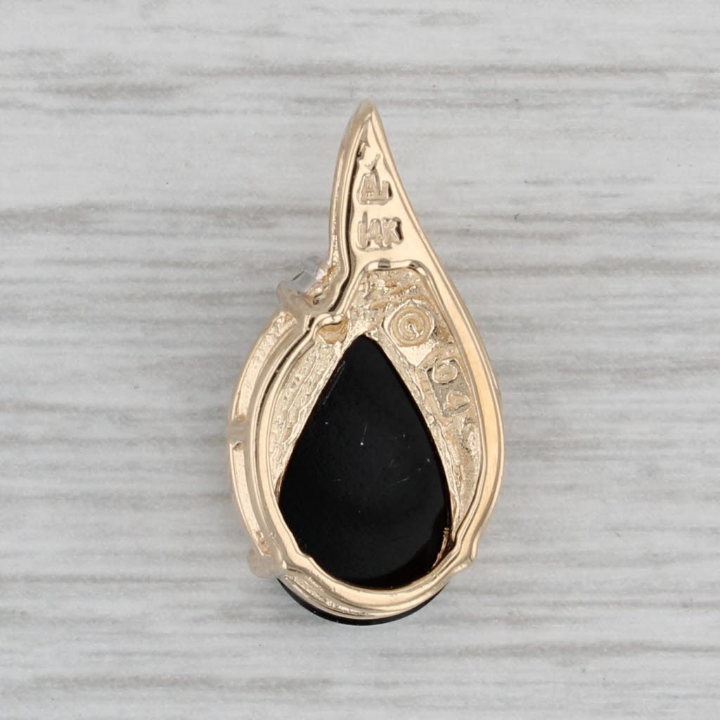Gray Onyx Diamond Teardrop Pendant 14k Yellow Gold