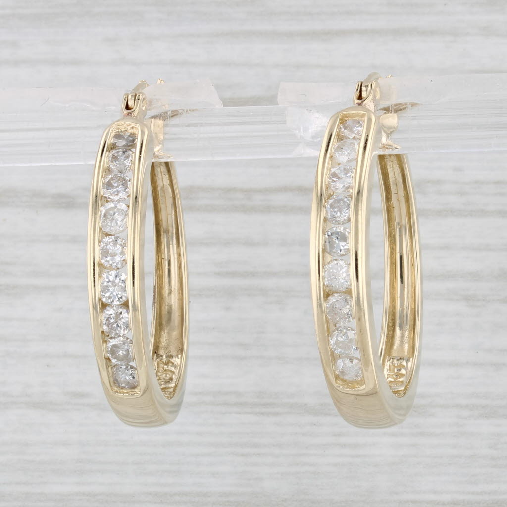 Light Gray 0.70ctw Diamond Hoop Earrings 14k Yellow Gold Snap Top Round Hoops