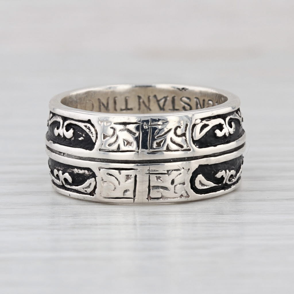 Konstantino Ornate Cross Ring Sterling Silver 18k Gold Band Size 10.5