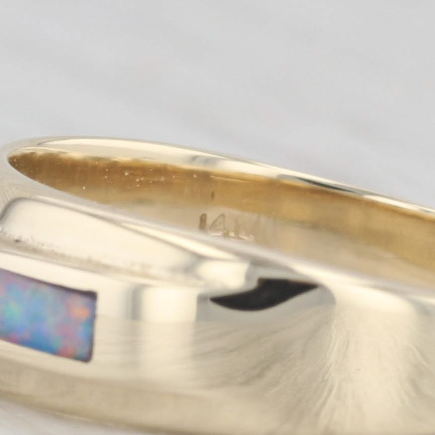 Light Gray Multicolor Opal Inlay Mosaic Ring 14k Yellow Gold Size 7.25 Stackable Band