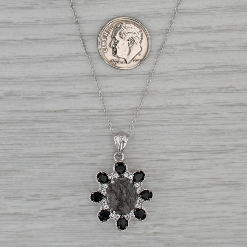 Tourmalated Quartz Topaz Imitation Diamond Pendant Necklace Sterling Silver 18"