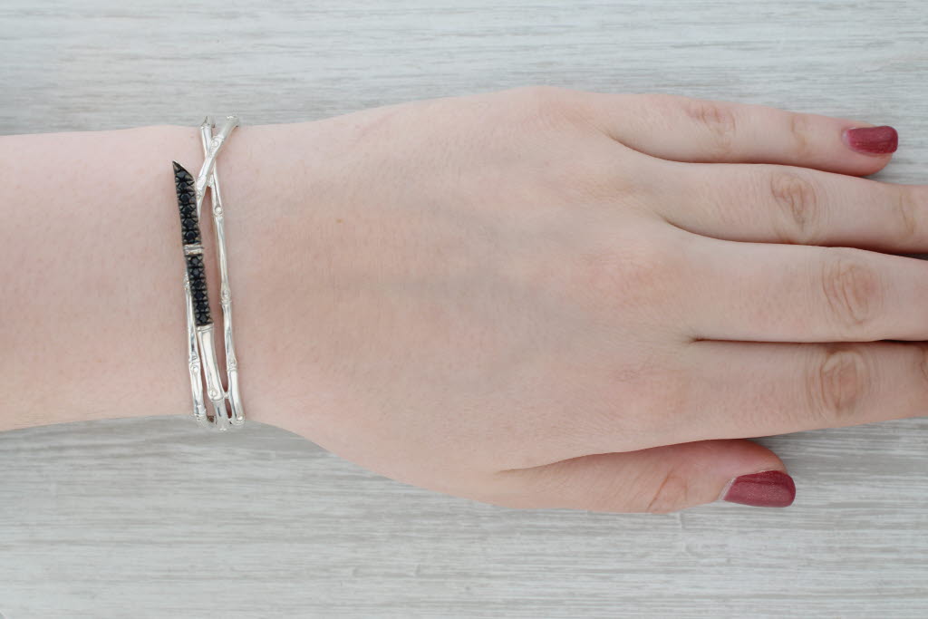 Gray John Hardy Bamboo 0.80ctw Sapphire Cuff Bracelet Sterling Silver 7"