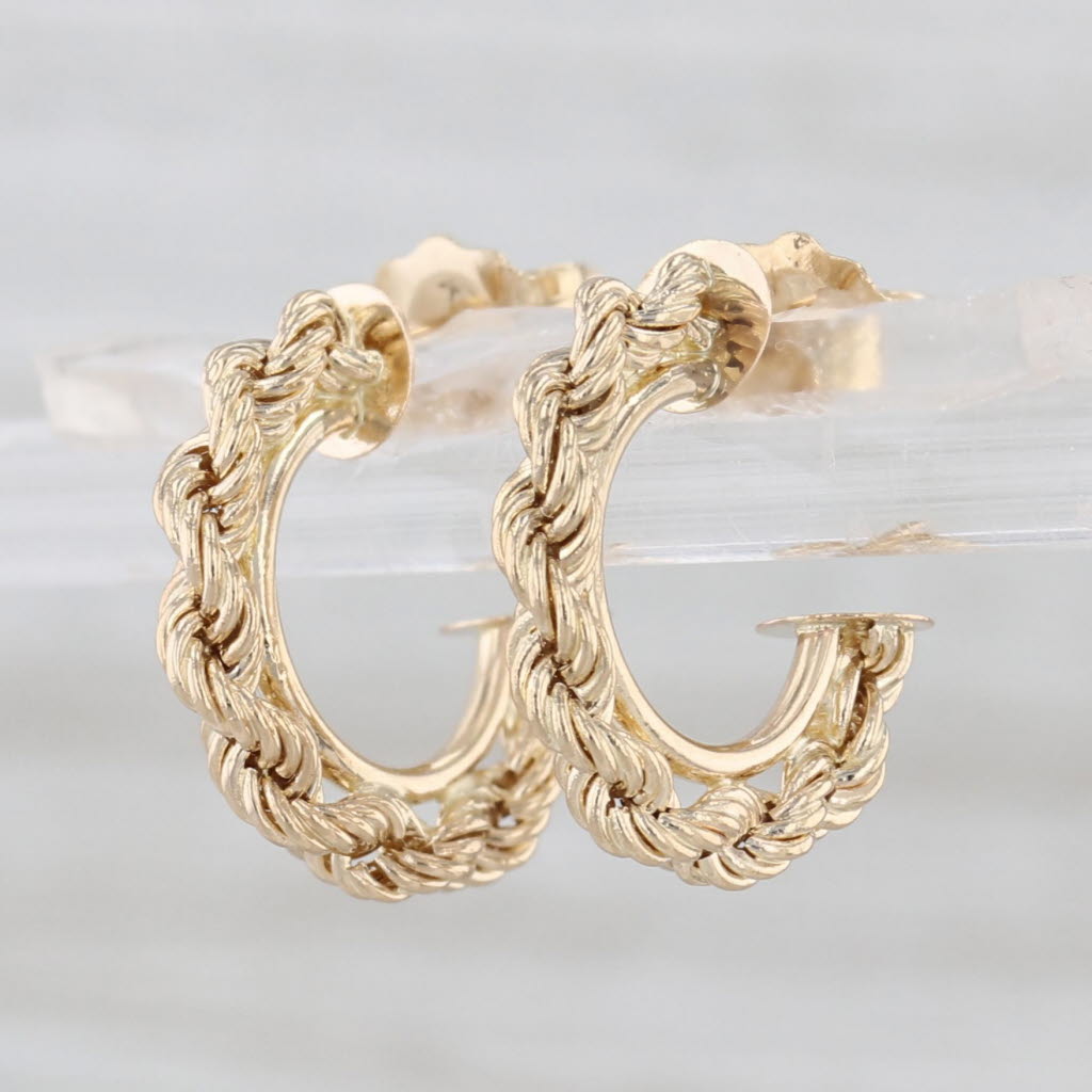 Twisted C-Hoop Earrings 14k Yellow Gold Huggie Twist Hoops Butterfly Backs