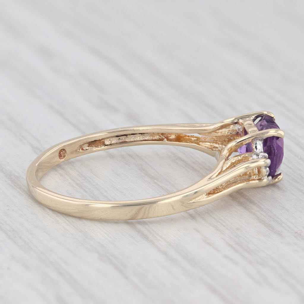 Light Gray 0.65ctw Amethyst Heart Ring 10K Yellow Gold Size 7 Diamond Accents