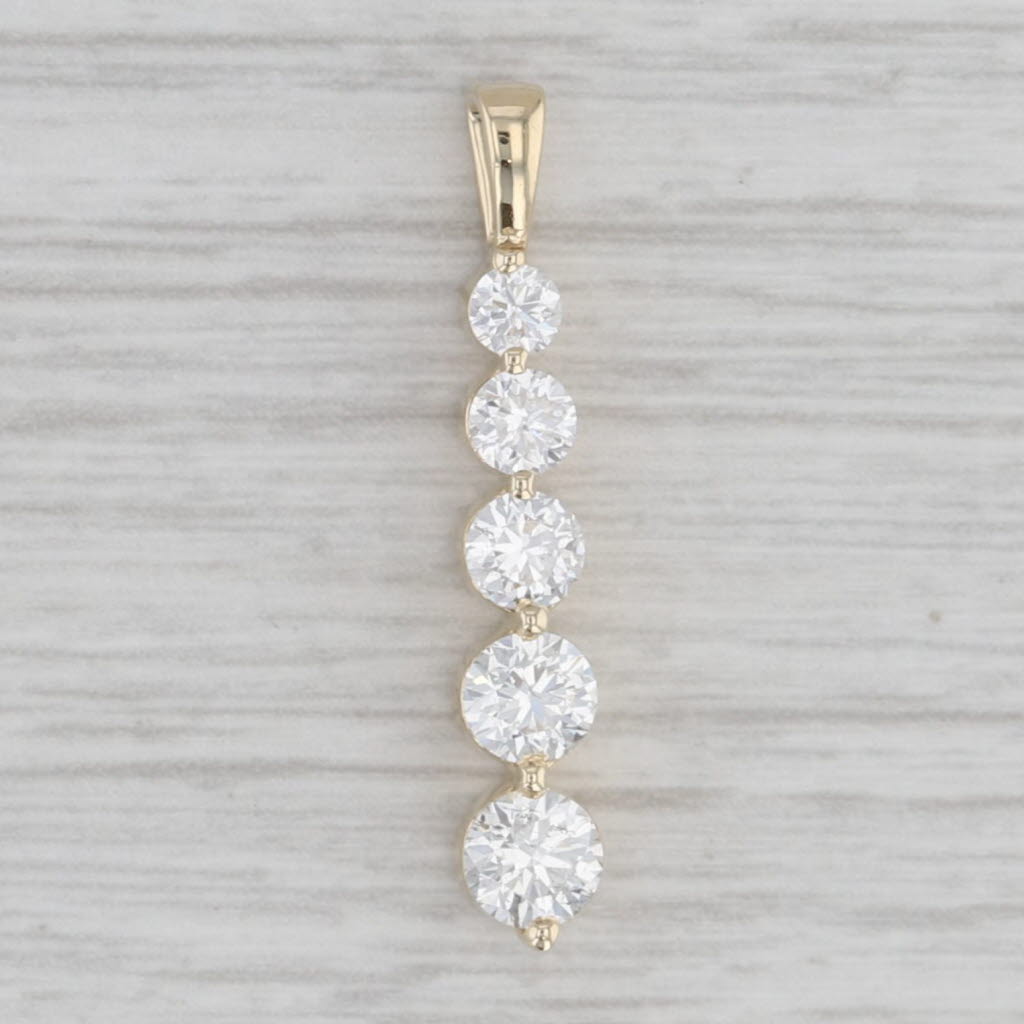 Gray 1ctw Diamond Journey Pendant Round Graduated 5 Stone 14k Yellow Gold