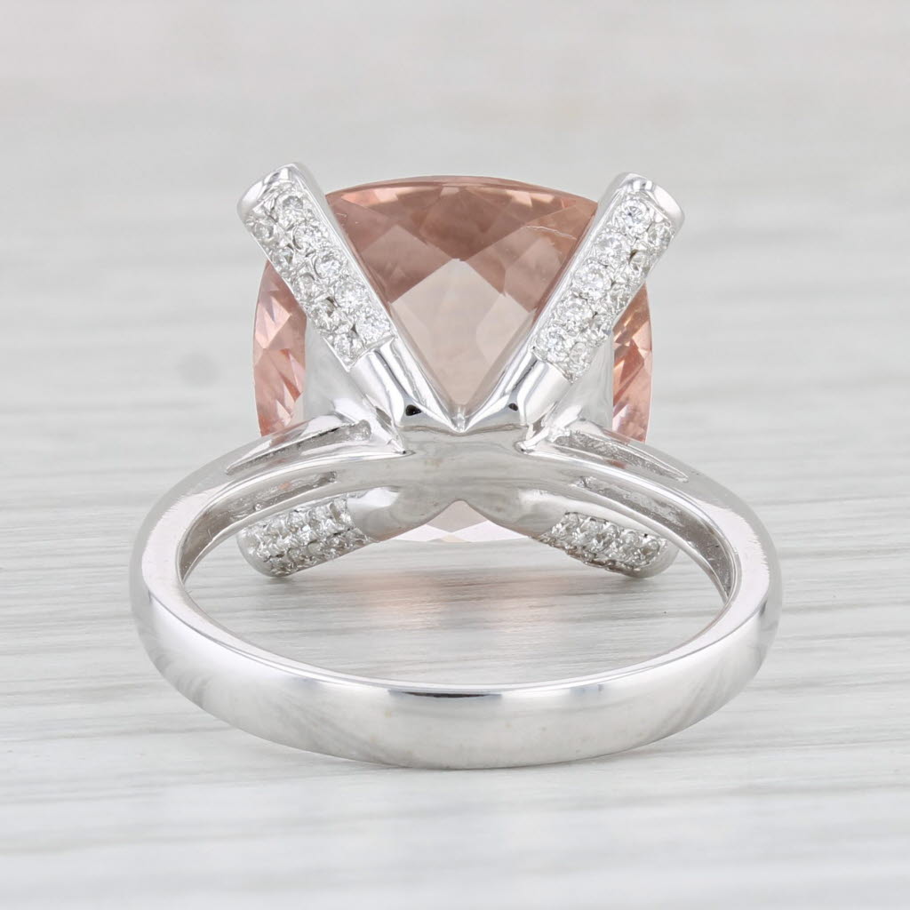 Light Gray 10.28ctw Peach Morganite Diamond Ring 14k White Gold Size 6.5 Cushion Solitaire