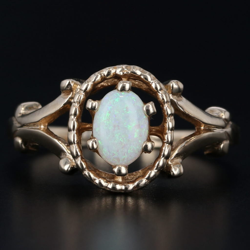 Dark Gray Oval Cabochon Opal Solitaire Ring 14k Yellow Gold Size 6.25
