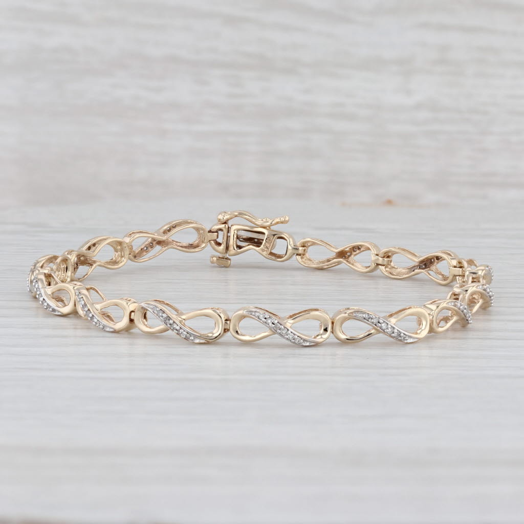 Light Gray 0.24ctw Infinity Figure-8 Link Bracelet 10k Yellow Gold 7" 4.7mm